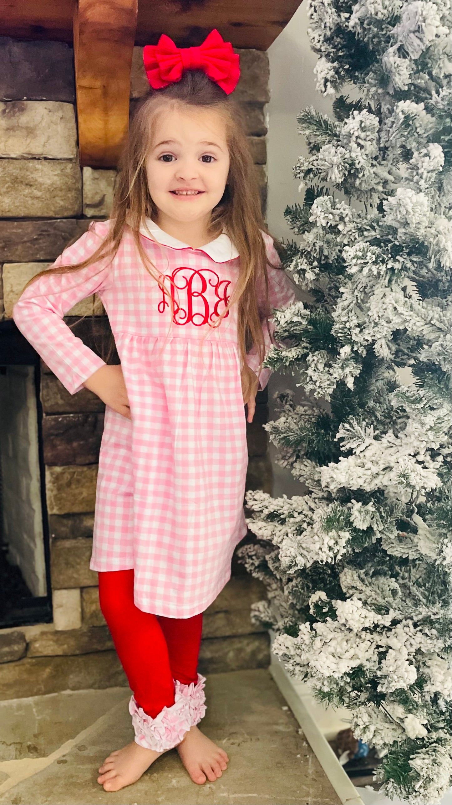 Pink and red gingham pants set