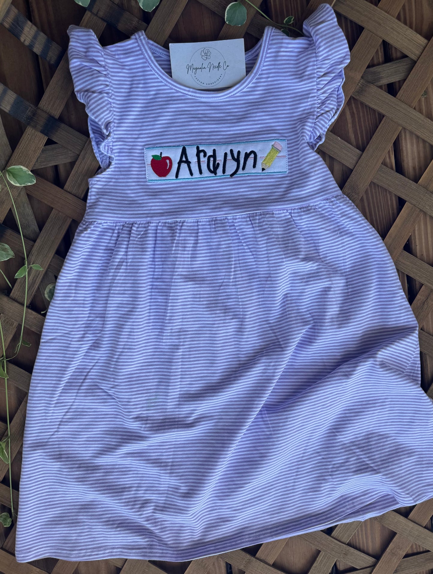 girls back to school dress with handwriting