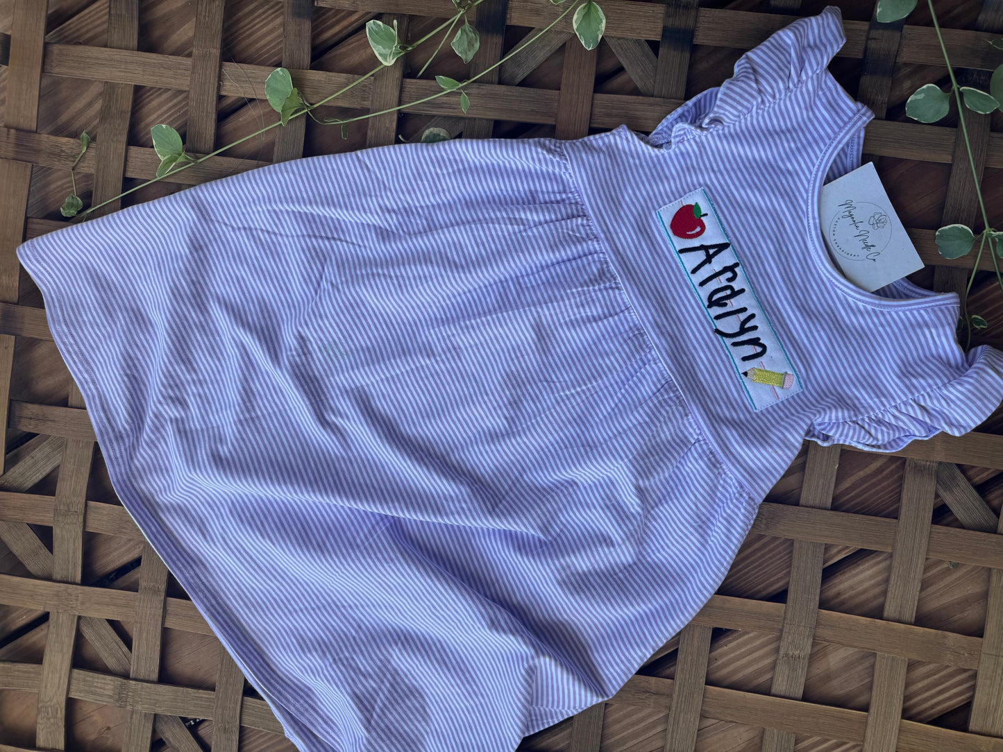 girls back to school dress with handwriting