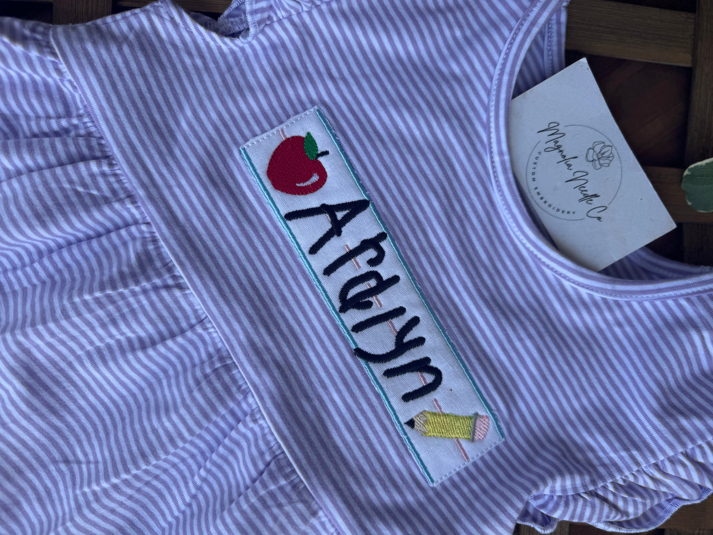 girls back to school dress with handwriting