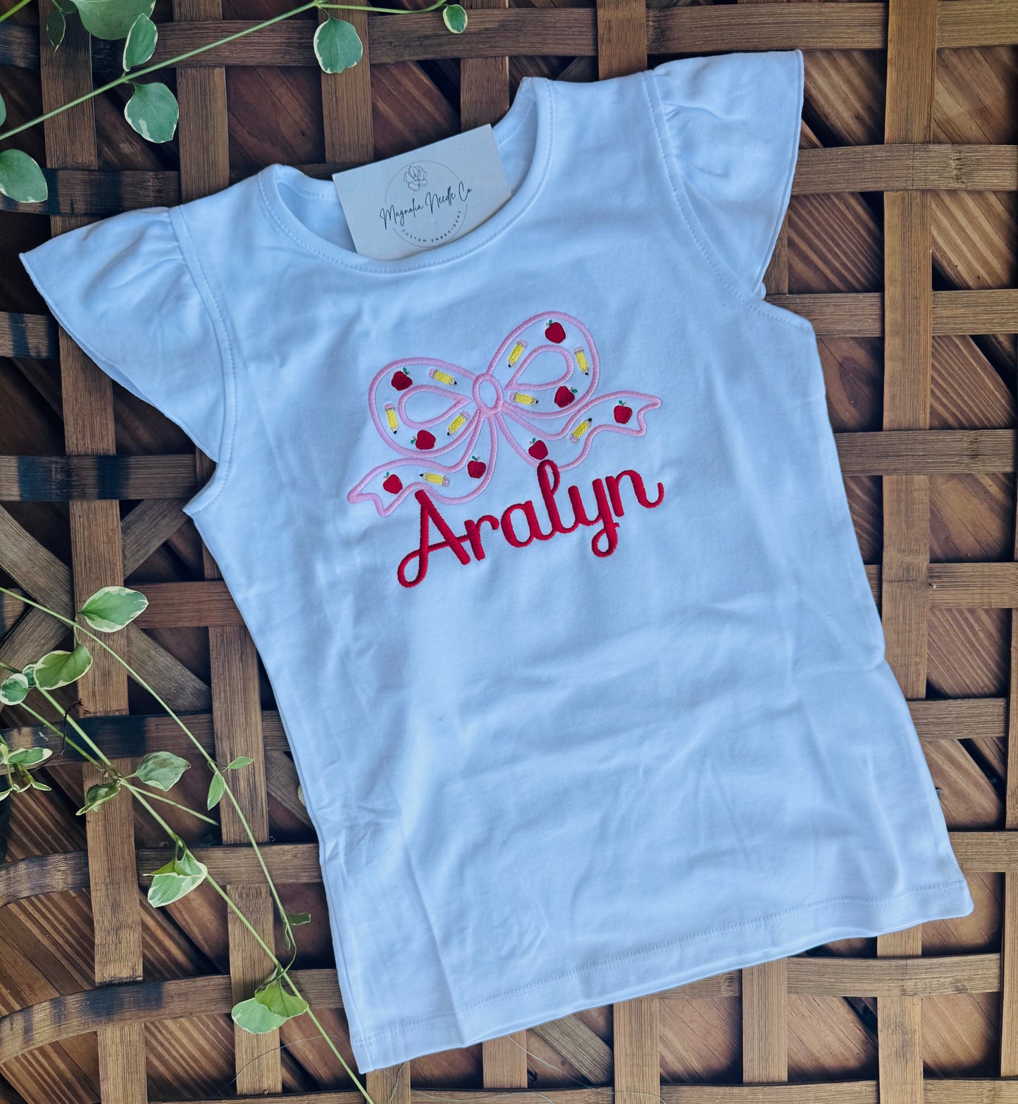 girls personalized back to school bow shirt