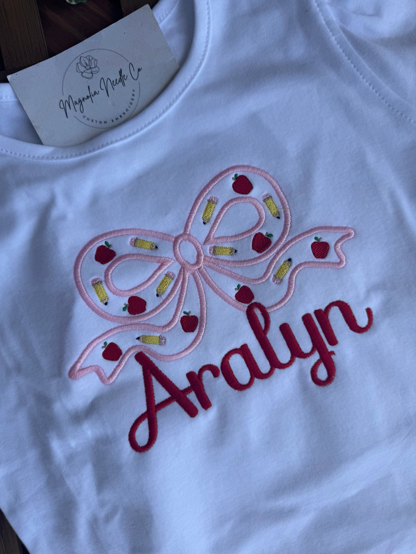girls personalized back to school bow shirt