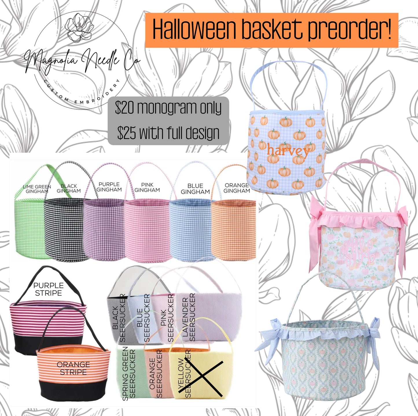 Custom embroidered halloween baskets